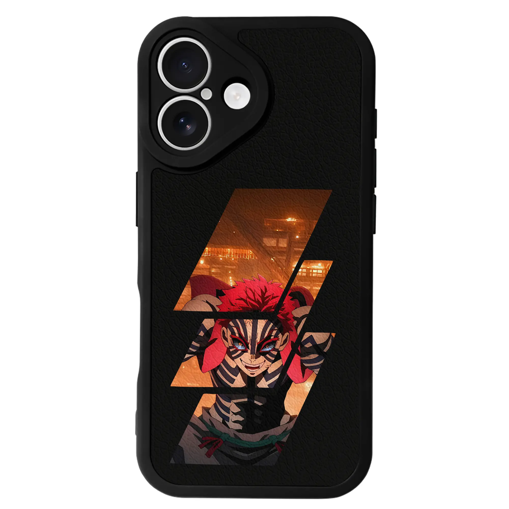 鬼滅の刃 グッズ,猗窩座 - IPhone 16シリーズ対応 ・ シリコンスマホケース ・ レザー調 ・ 高精度フィット ・ 耐衝撃 ・ ワイヤレス充電対応 ・ 精密カット